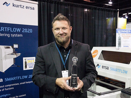 Ernie Grice, Vice President Sales at Kurtz North America, is pleased about the GTA Product Awards in the categories “Rework and Repair” and “Selective Soldering”